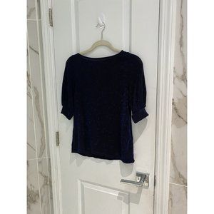 H&M Women’s Blue Knit Glitter Semi Sheer 3/4 Sleeve Blouse Top Size XS N…